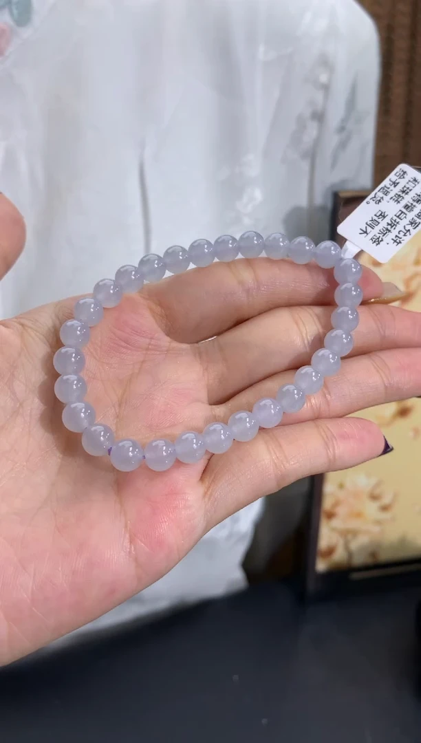 未镶嵌手串翡翠超级淡淡淡淡淡淡淡淡淡紫 白里透紫 卡6.5mm