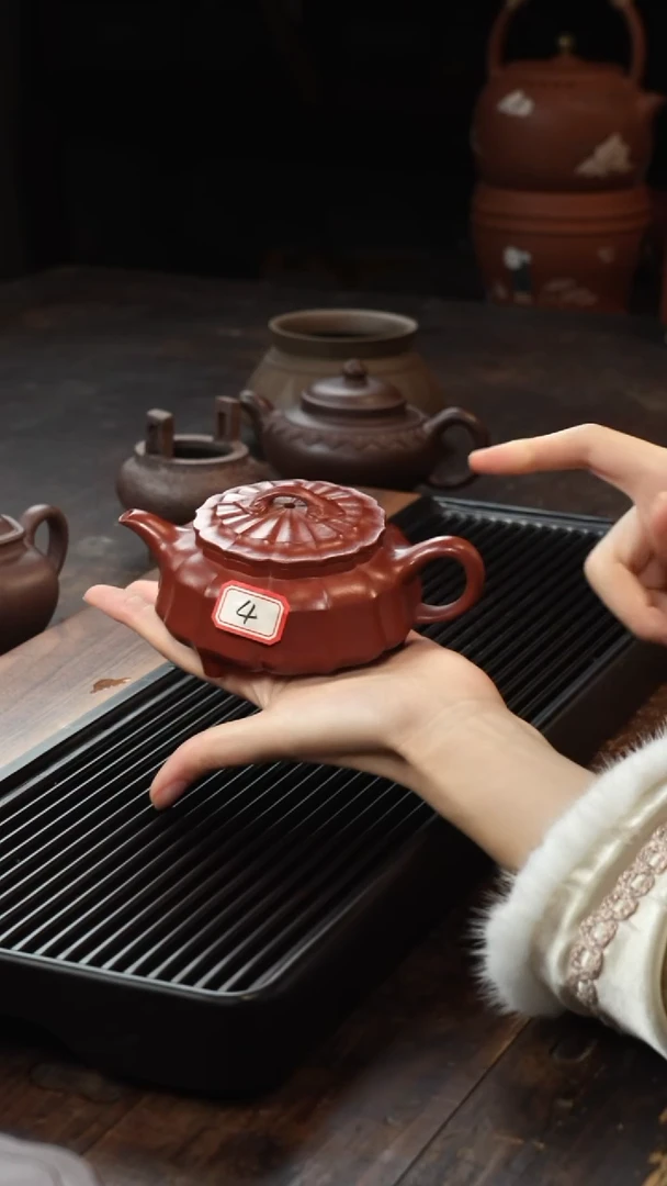 茶壶紫砂4号锦纹器朱泥