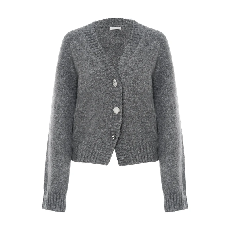 LYNEE 盘线绣V领弹力针织开衫女休闲百搭上衣 LGD2EAK031