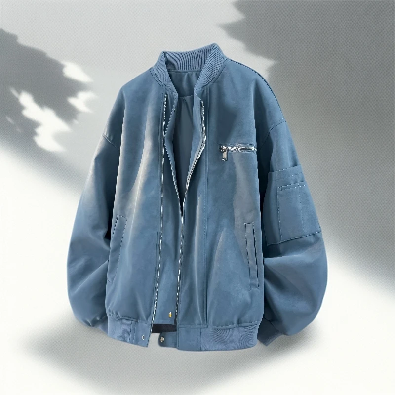 轻奢高档秋季美式潮流重磅港风扎染痞帅夹克宽松休闲ins百搭男装