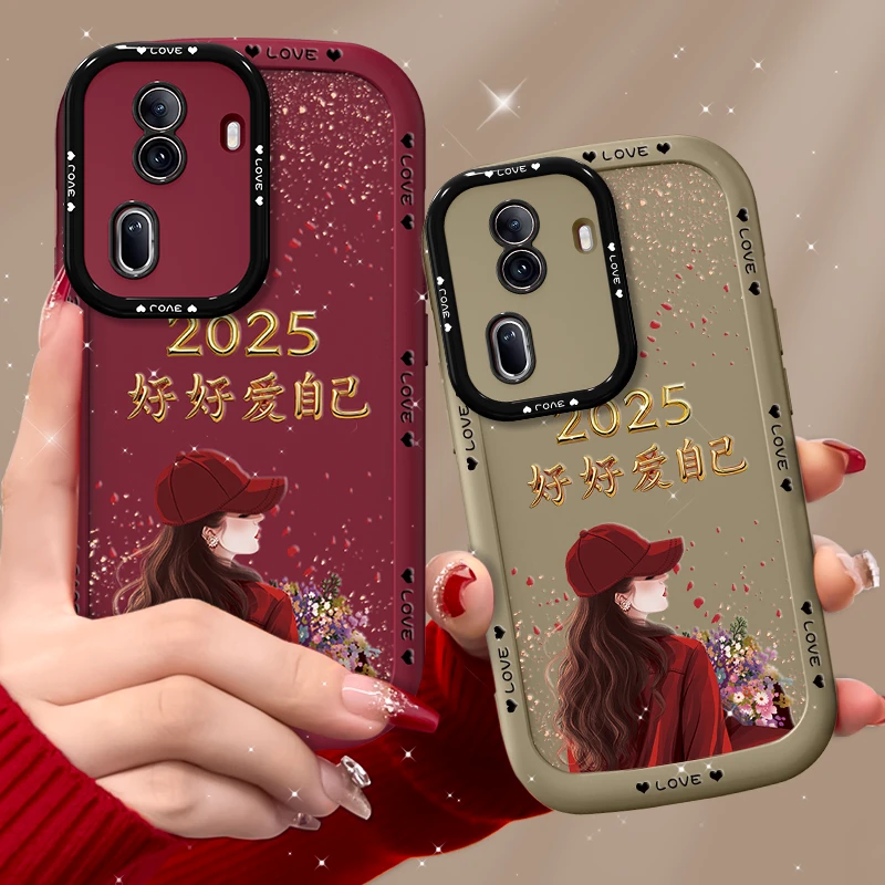 适用opporeno11手机壳捧花爱自己泡芙壳硅胶软壳镜头全包保护套