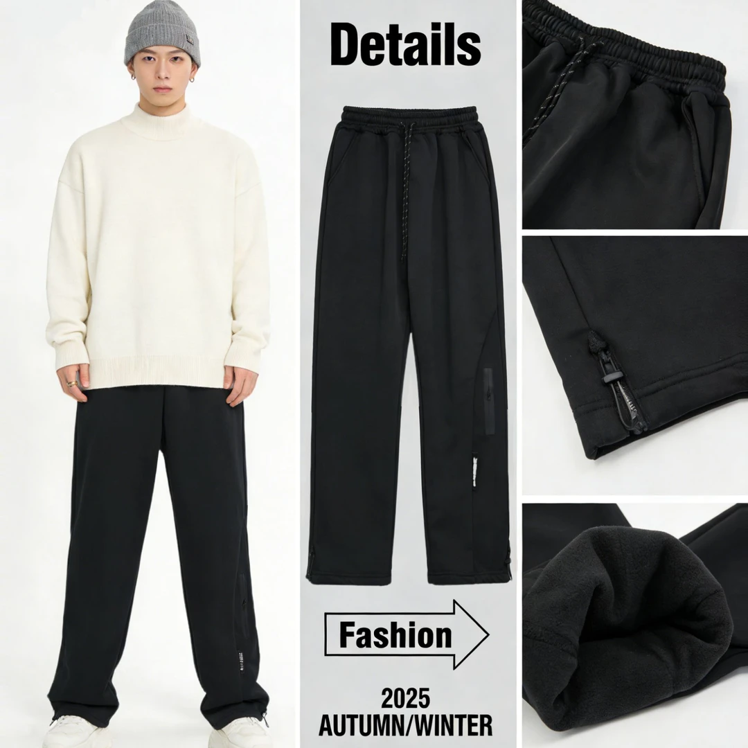 加绒保暖冲锋裤男秋冬升级加厚防风高街潮流美式直筒休闲工装卫裤