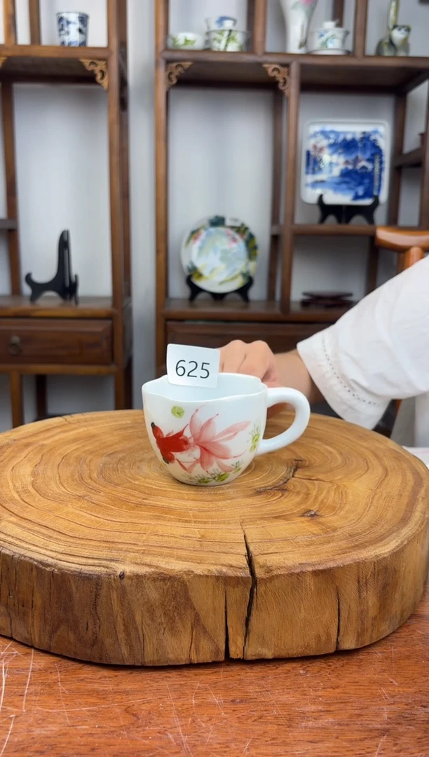 瓷国韵瓷坊-手工手绘花口咖啡杯625