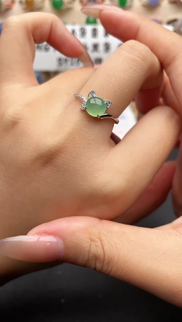 银S925镶嵌戒指翡翠一物一证一礼盒