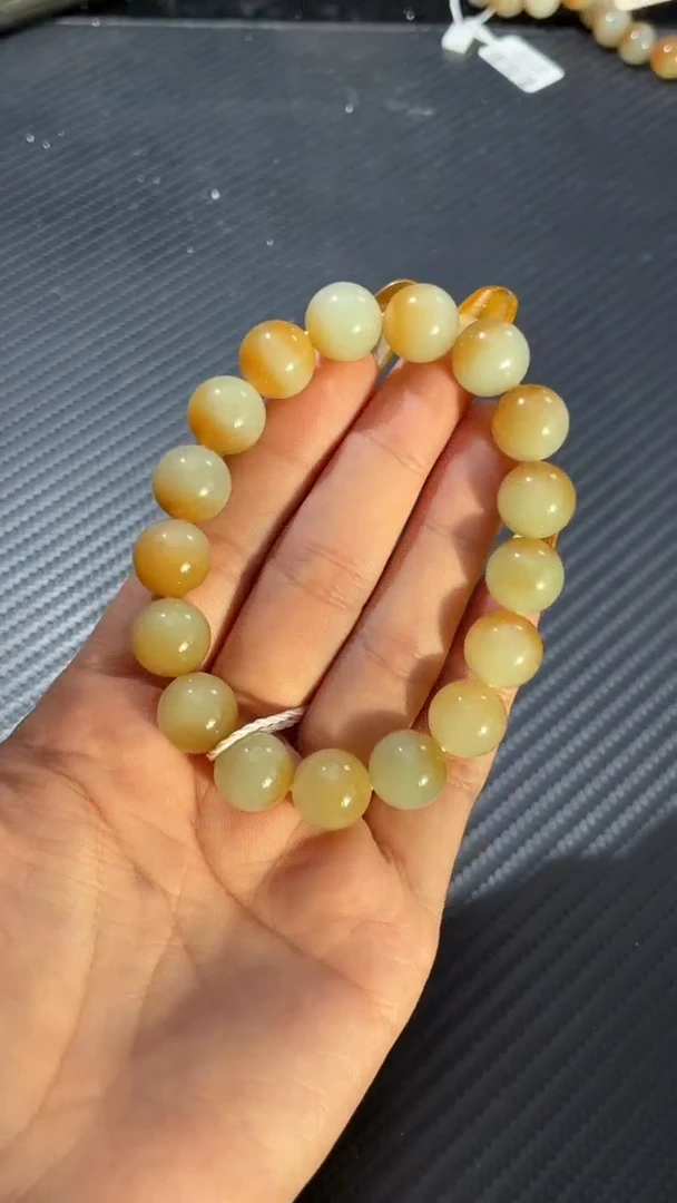 未镶嵌手链和田玉（糖玉）若羌李保国矿糖白聚宝盆手串卡12微色差
