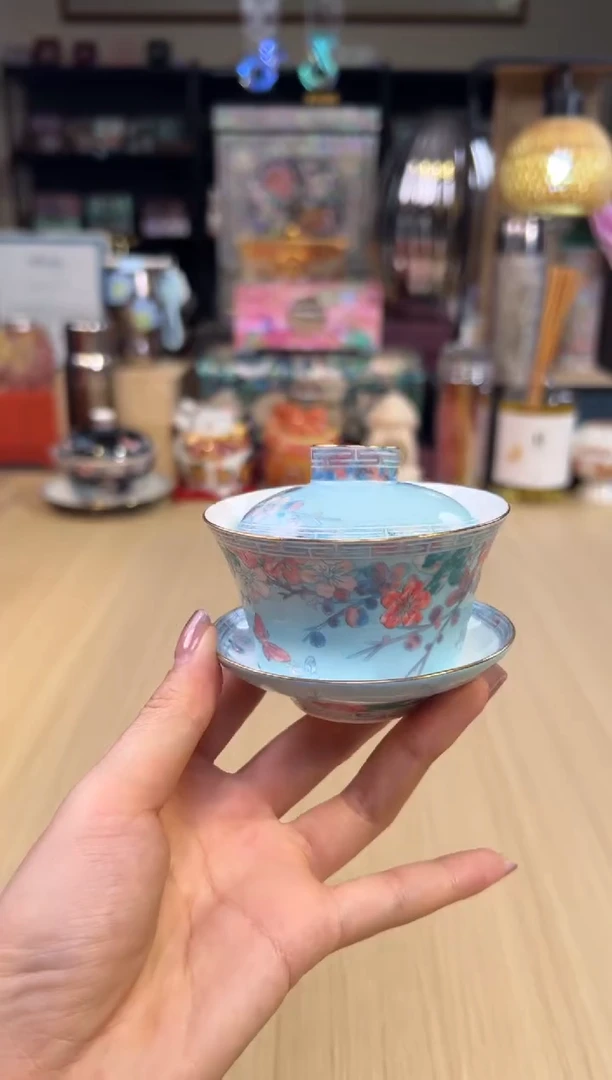 85灵羽和鸣三才盖碗（浅蓝）