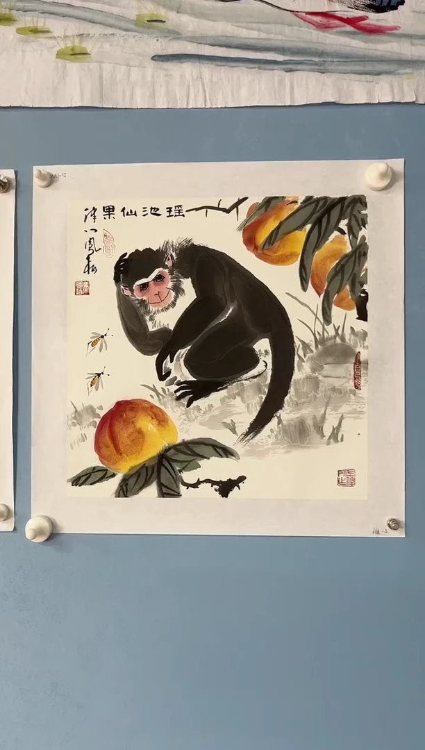 国画龙*马凤柏猴子图1平尺