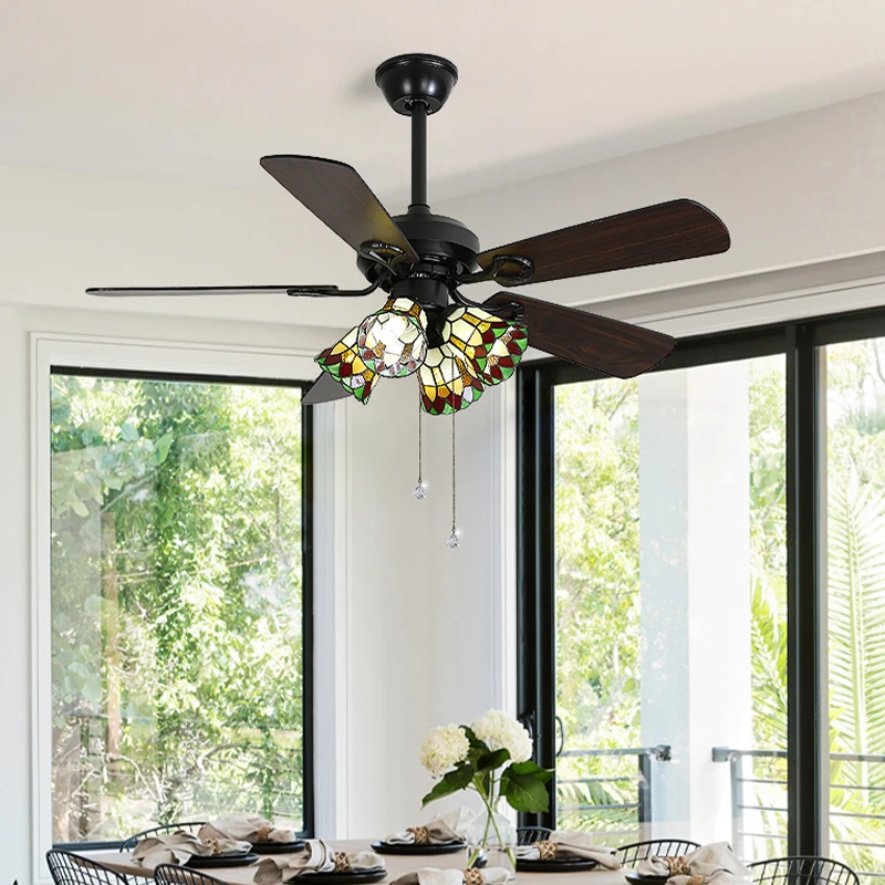 宸居蒂凡尼复古风扇灯餐厅家用中古客厅电扇吊灯卧室变频吊扇灯