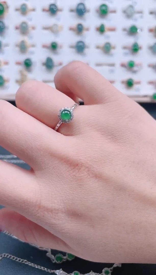 银S925镶嵌戒指翡翠天然翡翠