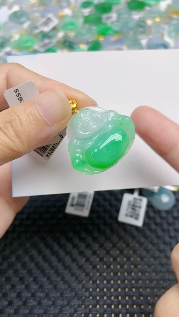 翡翠18K金镶嵌颈饰天然翡翠A货