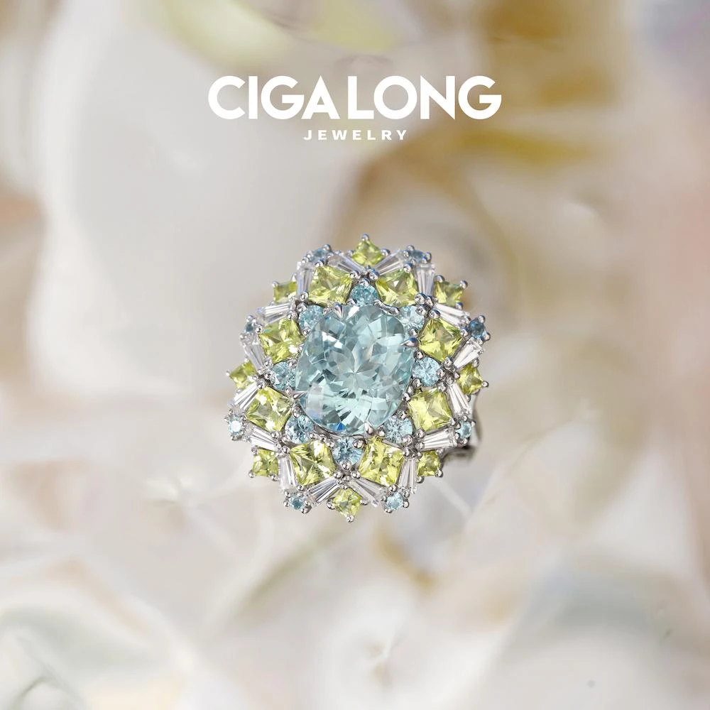 CIGALONGCIGALONG PT950海蓝宝戒指3203