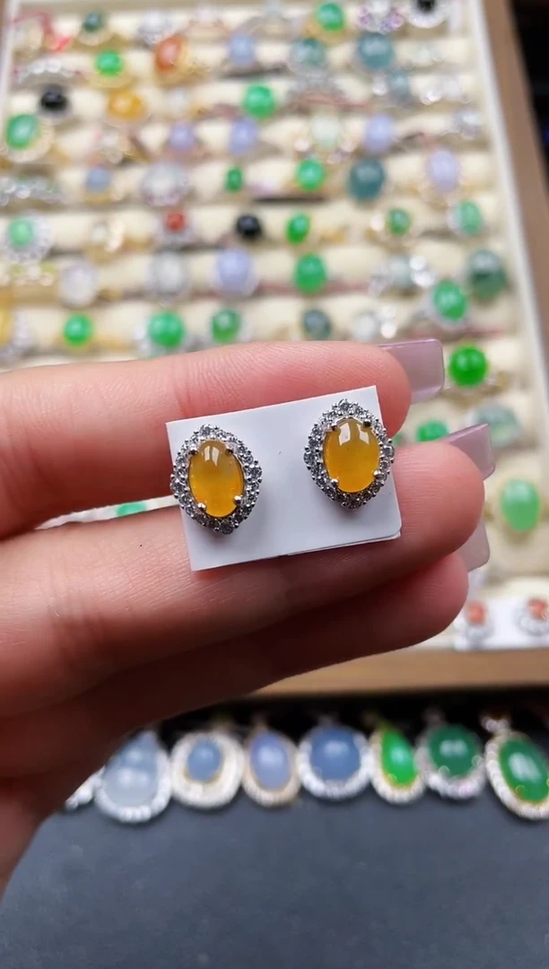 银S925镶嵌翡翠耳饰136