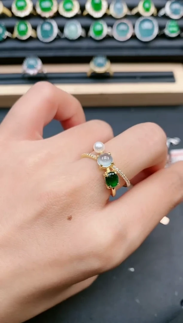 翡翠戒指银S925镶嵌1111