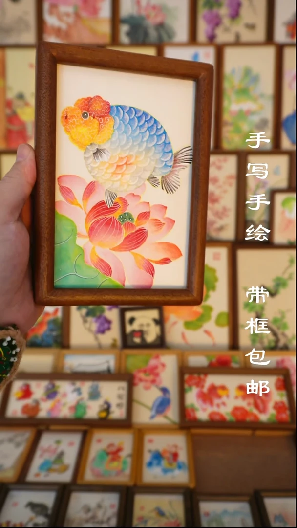 六寸实木框兰寿荷花