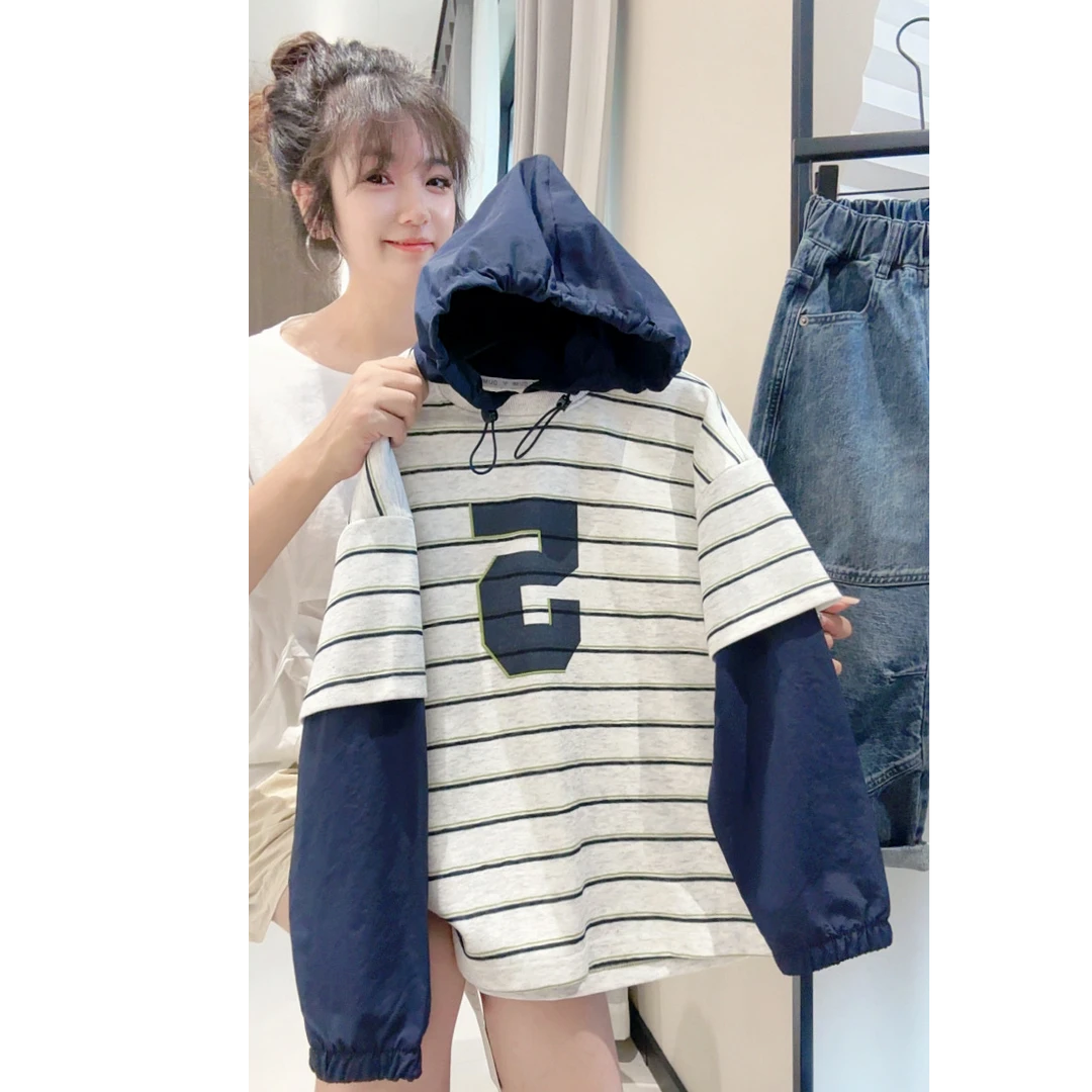 2025新款男童条纹卫衣春秋款连帽中大童秋装男孩帅气卫衣