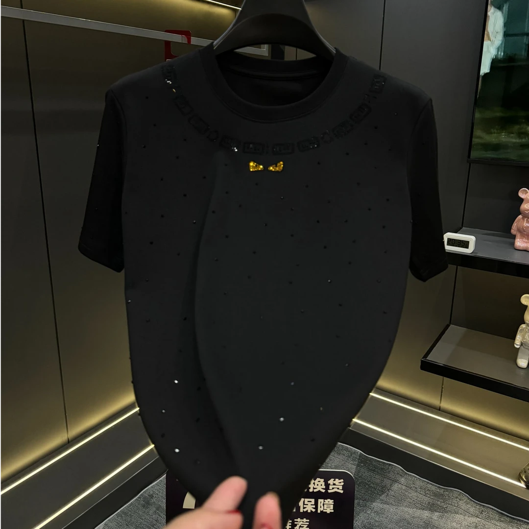 【8802】欧洲站明星同款时尚百搭日常流行轻奢舒适情侣烫钻短袖T恤