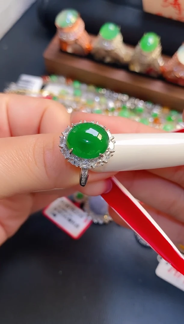 银S925镶嵌戒指翡翠天然