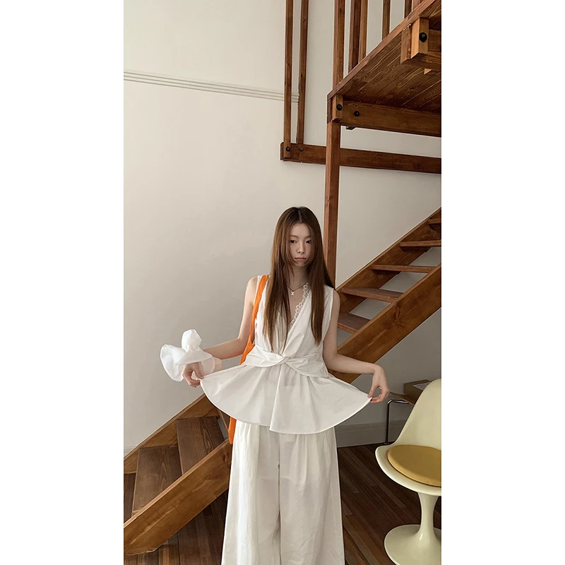 月光女神】春夏气质温柔不规则通勤白色显瘦收腰设计背心251V0038#