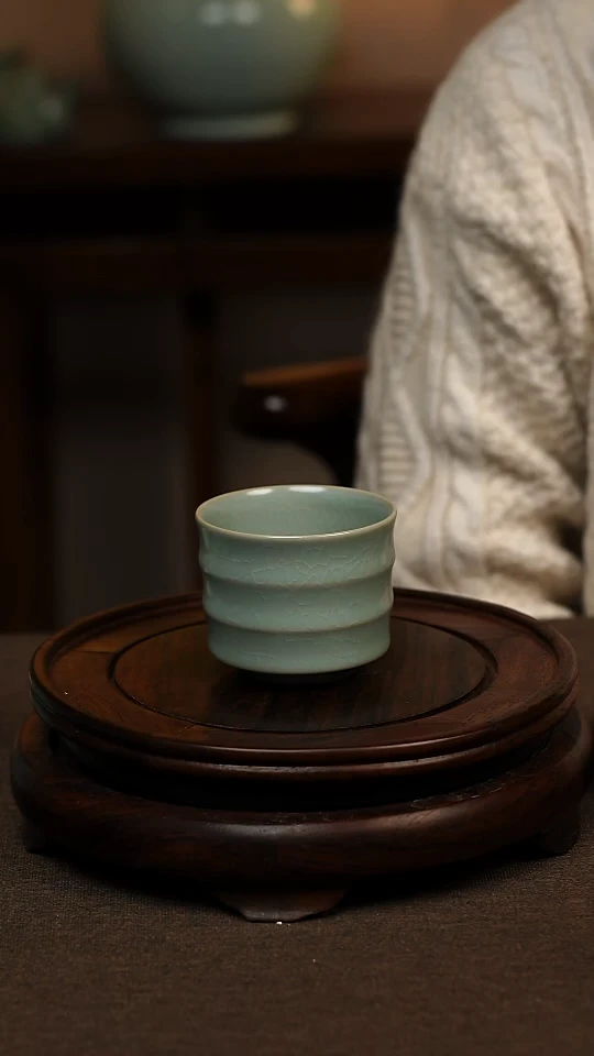 瓷片仿古天青全手工竹节杯90ml 一级不带礼盒