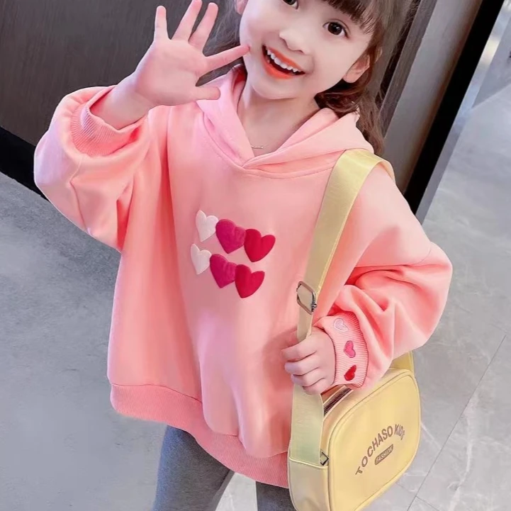 37082女童长袖连帽卫衣新款女宝洋气儿童装韩版套头休闲上衣