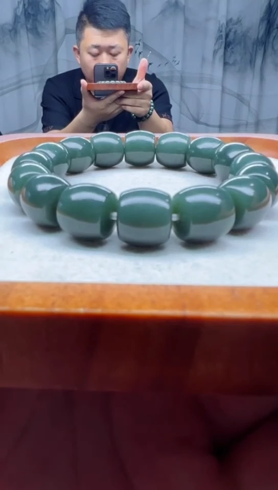 未镶嵌手串和田玉且末正蓝直切卡14纯天然拍一发一