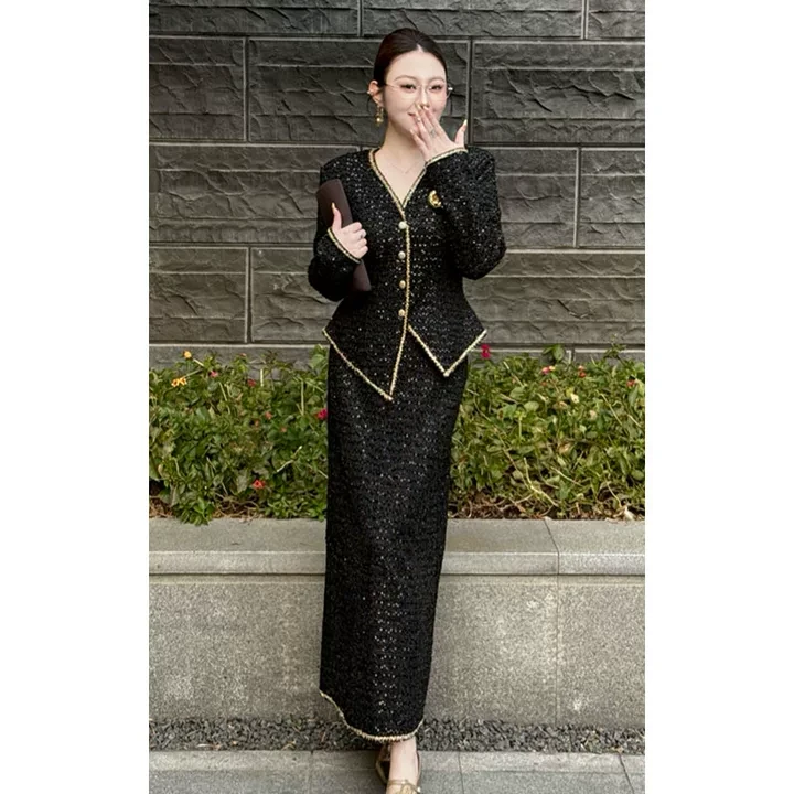 2025气质长袖时尚轻奢上衣半身裙套装jinlin-“富家千金”