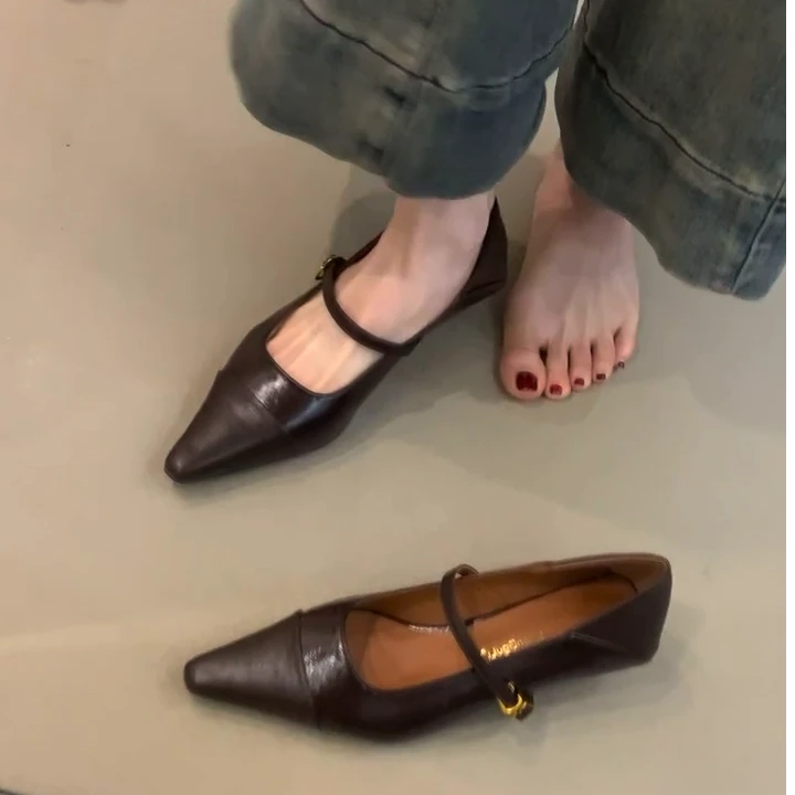SGL-1639-13法式尖头小皮鞋女2025复古气质单鞋高跟鞋玛丽珍女鞋