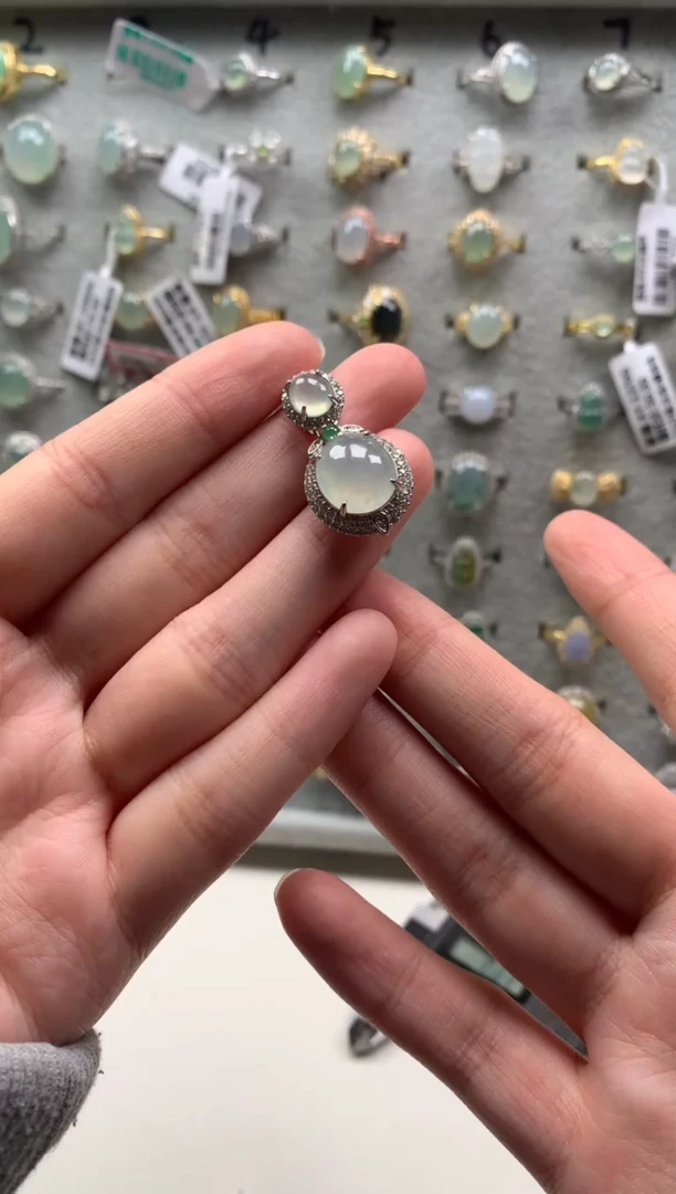 银S925镶嵌戒指翡翠吊坠13