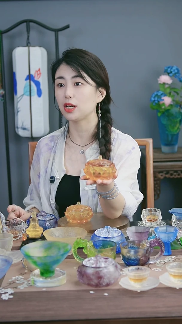 琉璃手工艺品古法琉璃芍药黄色香炉