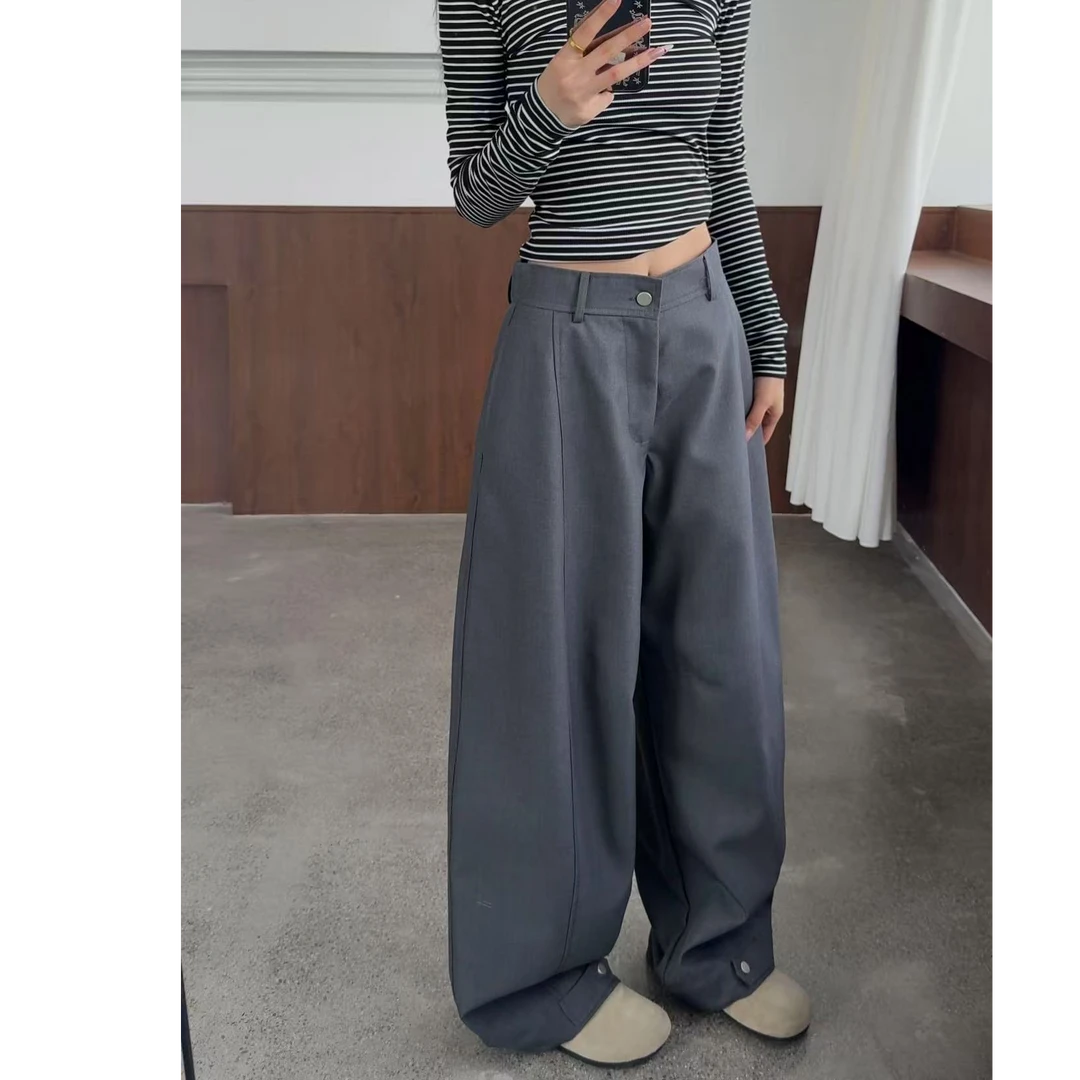 灰色阔腿裤显瘦西裤秋款休闲裤宽松纯色长裤athflow风垂感高腰裤