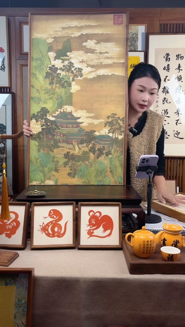 实木竖款景天文创相框/字画框精品福利款50*100