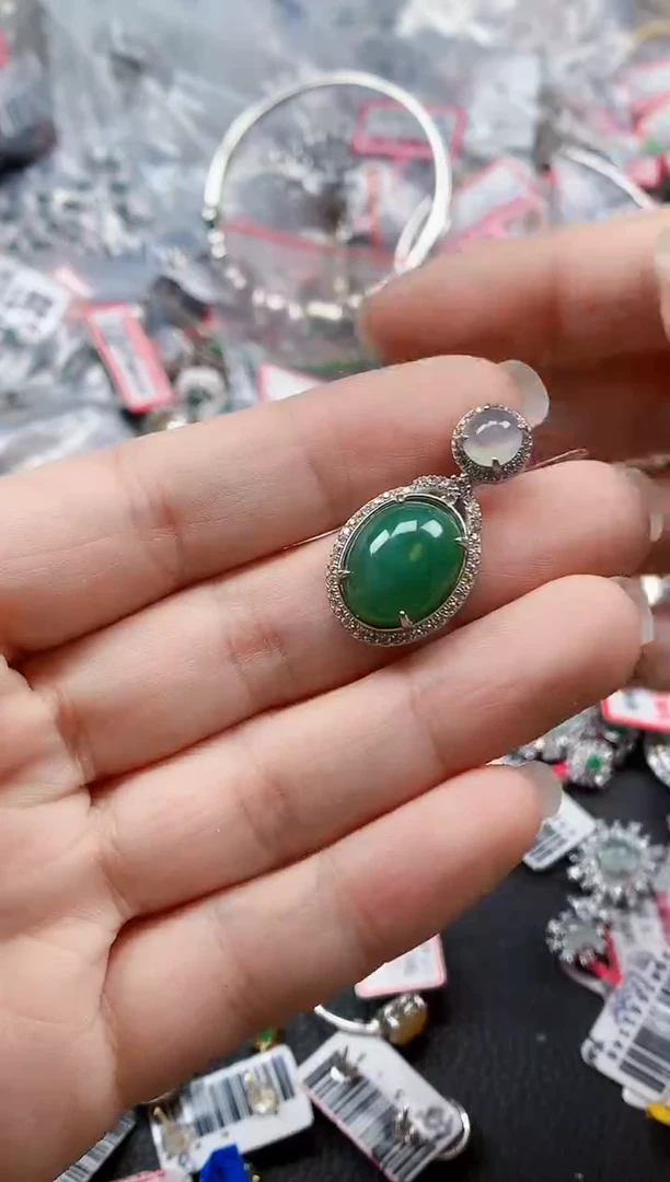 银S925镶嵌戒指翡翠天然A货缅甸翡翠