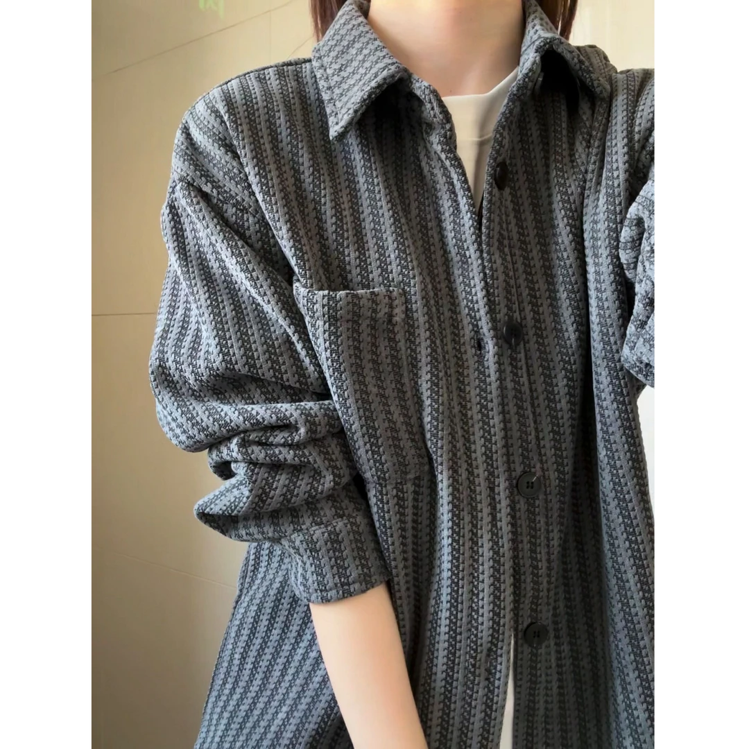 雪尼尔鱼骨纹翻领衬衫外套男款秋冬加绒加厚百搭松弛感宽松情侣