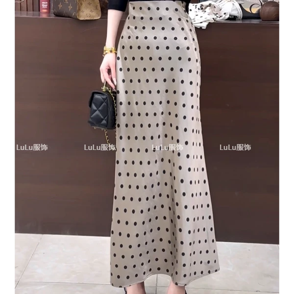 璐璐定制--【流光裙】2025春季新款时尚气质缎面波点半身鱼尾裙