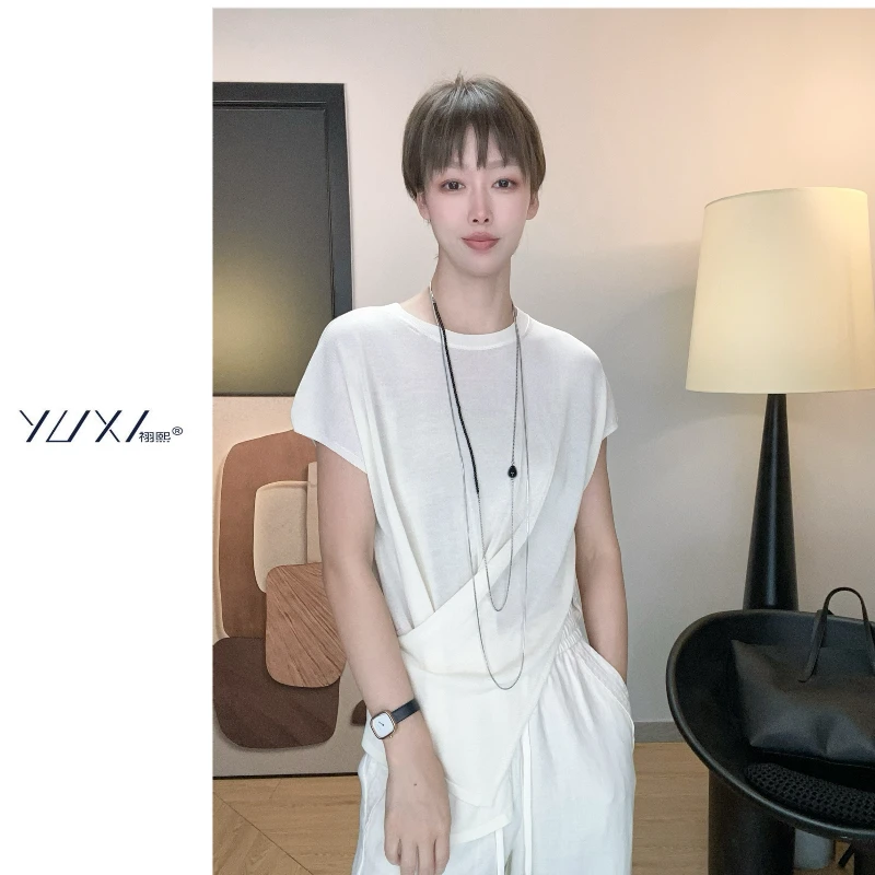 《一衣三穿》桑蚕丝莱赛尔针织衫极简小蛮腰气质短袖垂坠简约设计超