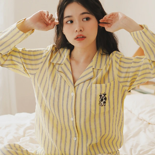 莫里伊【纱布条纹奶牛】时尚小众设计潮牌休闲可外穿纯棉睡衣家居服