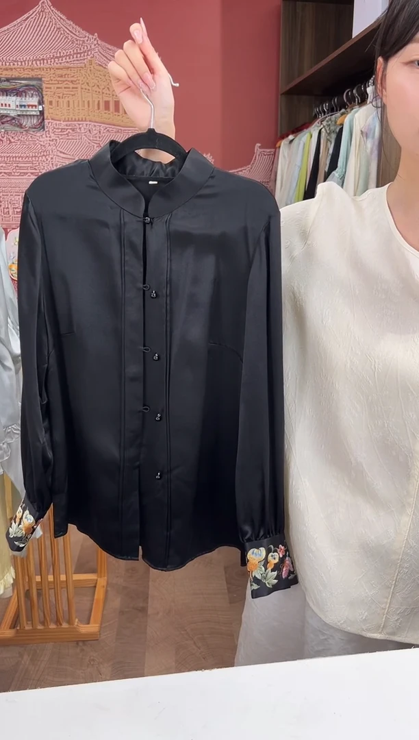 刺绣XL 105-115斤100桑蚕丝衬衫