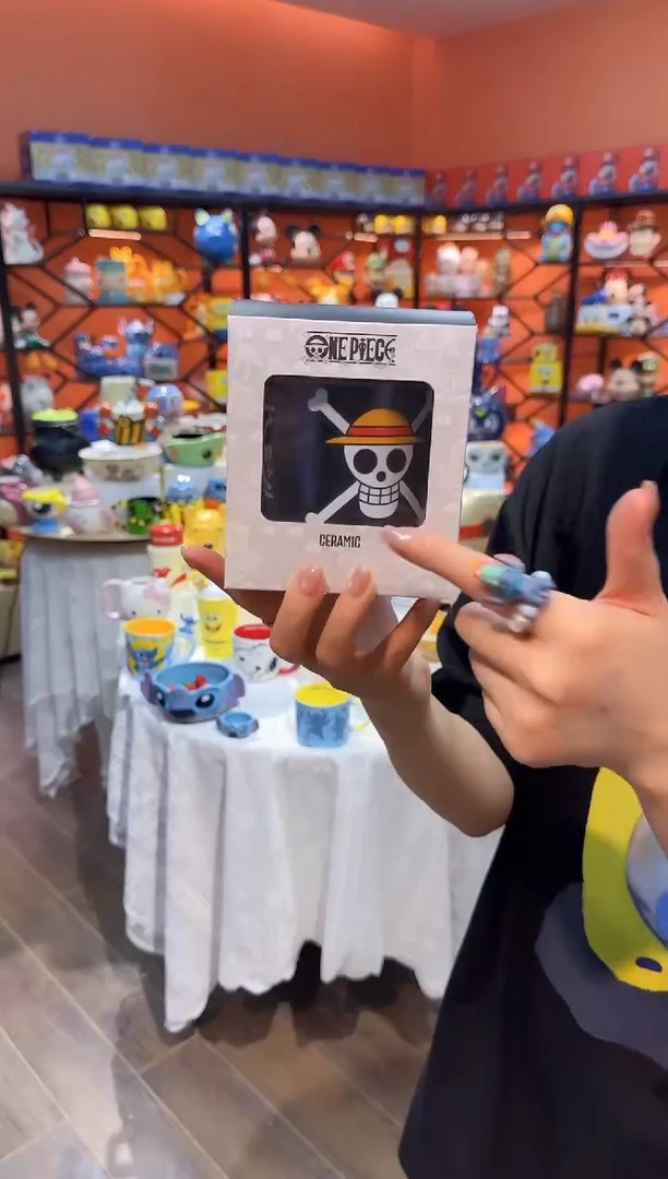 瓷片@@海贼王黑色陶瓷手握杯