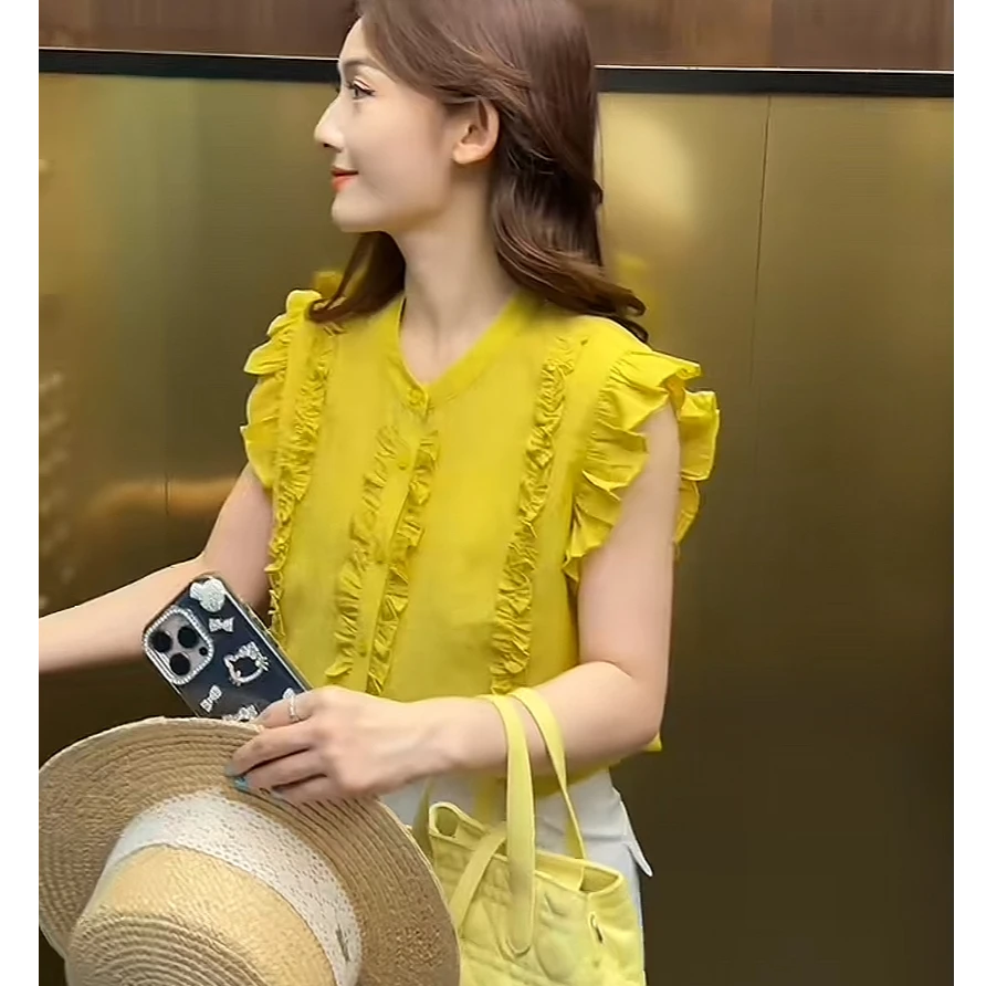 夏季薄款设计感飞飞袖衬衫女2025年爆款超好看减龄时尚防晒衣小衫