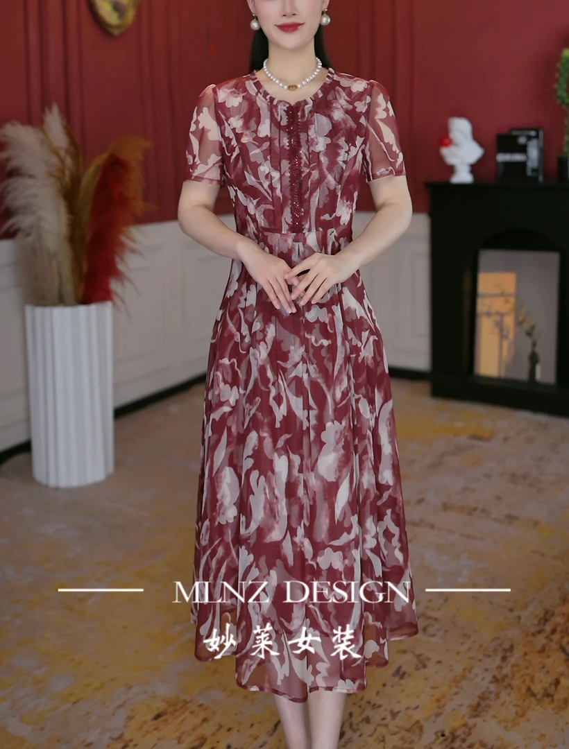 【妙莱 暮雨】夏季新款台湾纱妈妈装碎花连衣裙爆款轻奢温柔显瘦