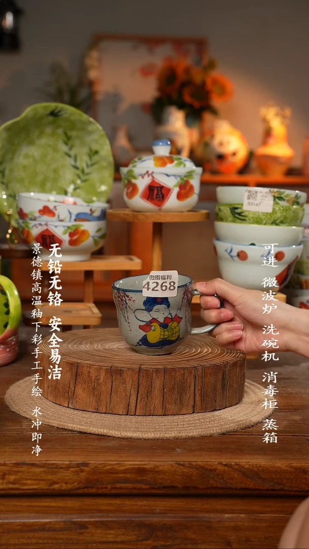 瓷景德镇高温瓷釉下彩手绘陶瓷