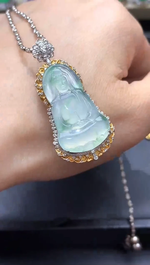 吊坠(不含链)18K金镶嵌翡翠682-中国好珍宝