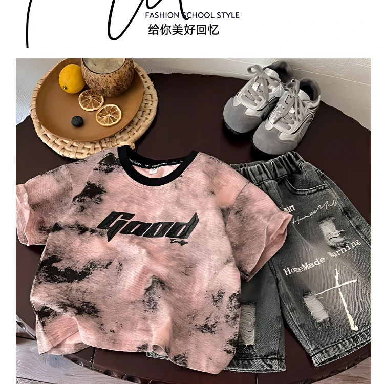 男童夏季套装2025新款酷帅男孩宝宝夏装时髦短袖衣服宽松薄款童装