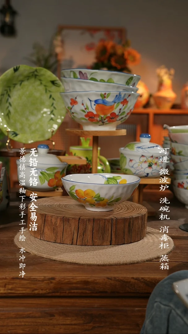 瓷景德镇高温瓷釉下彩手绘陶瓷万能