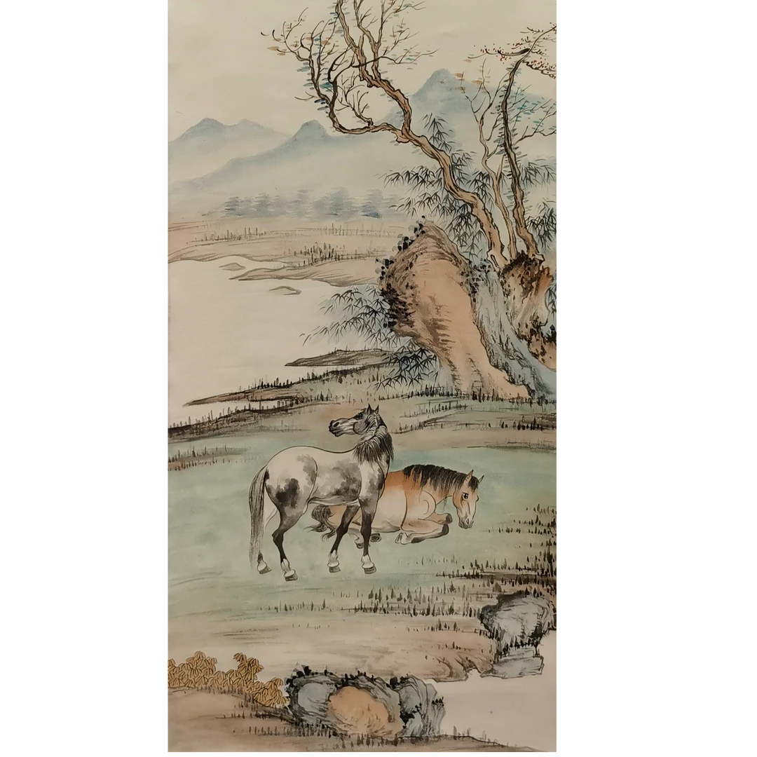 【辽拍】V250709-2-352《山水.马》（2.6平尺) 纸本镜片 ws1230