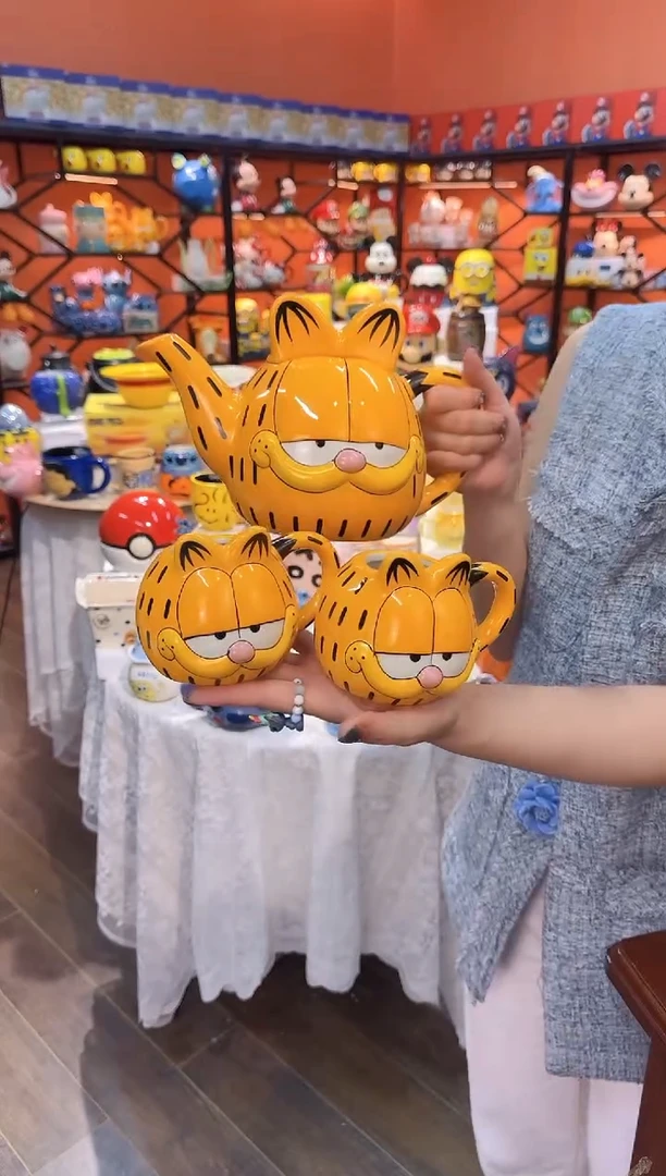 瓷片@@加菲猫陶瓷一壶二杯