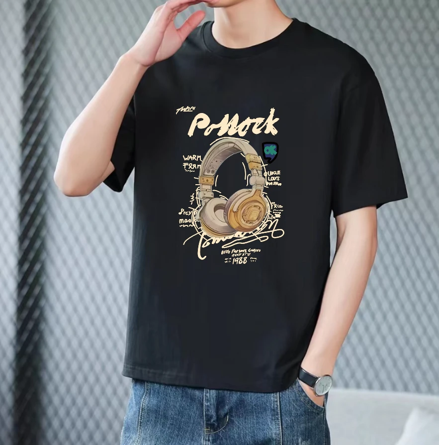 T印花夏季短袖圆领民族风冰丝T恤情侣上衣国潮宽松男装纯棉潮流