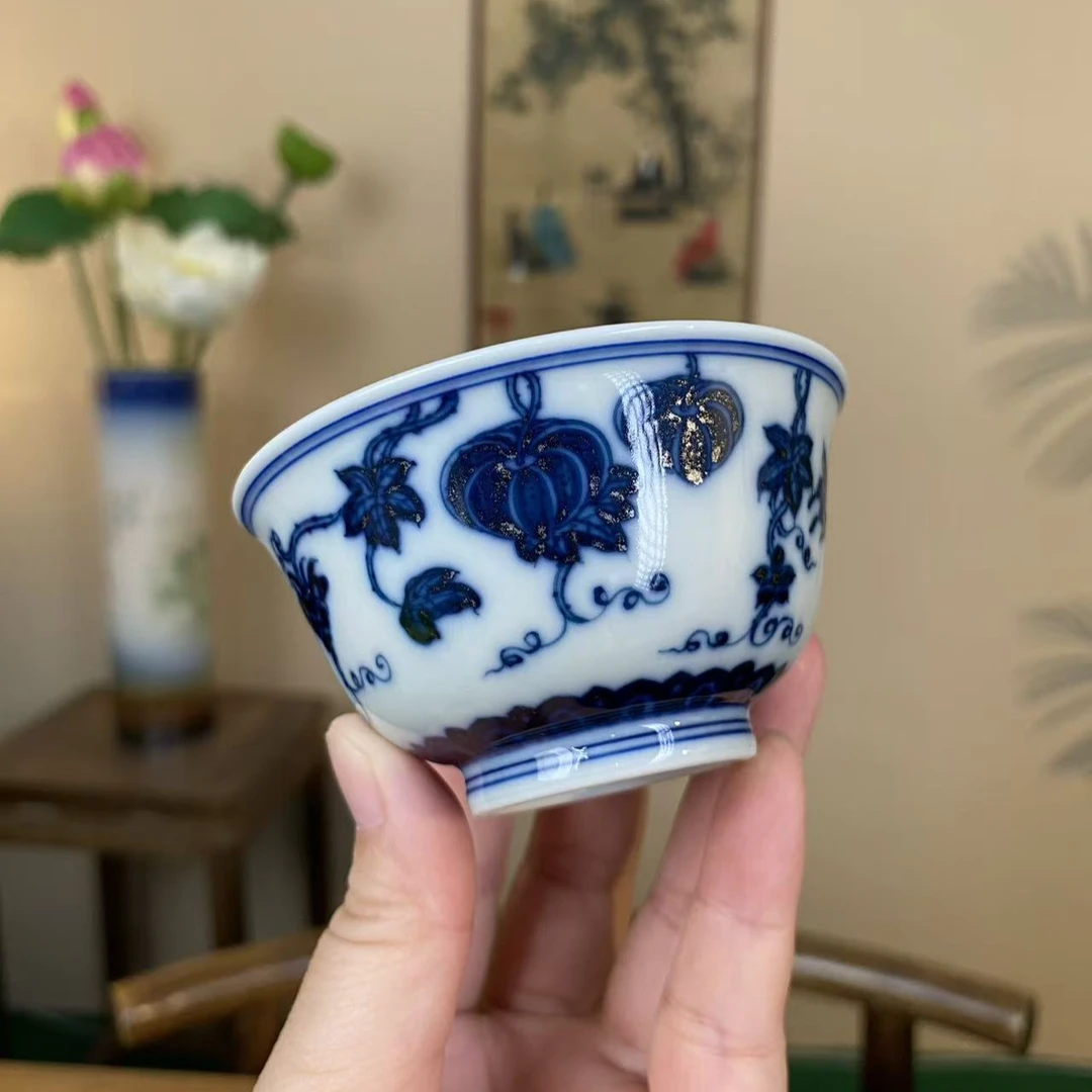 【彧兮竹柴窑】精工瓜蝶主人杯 景德镇纯手工手绘茶器茶具