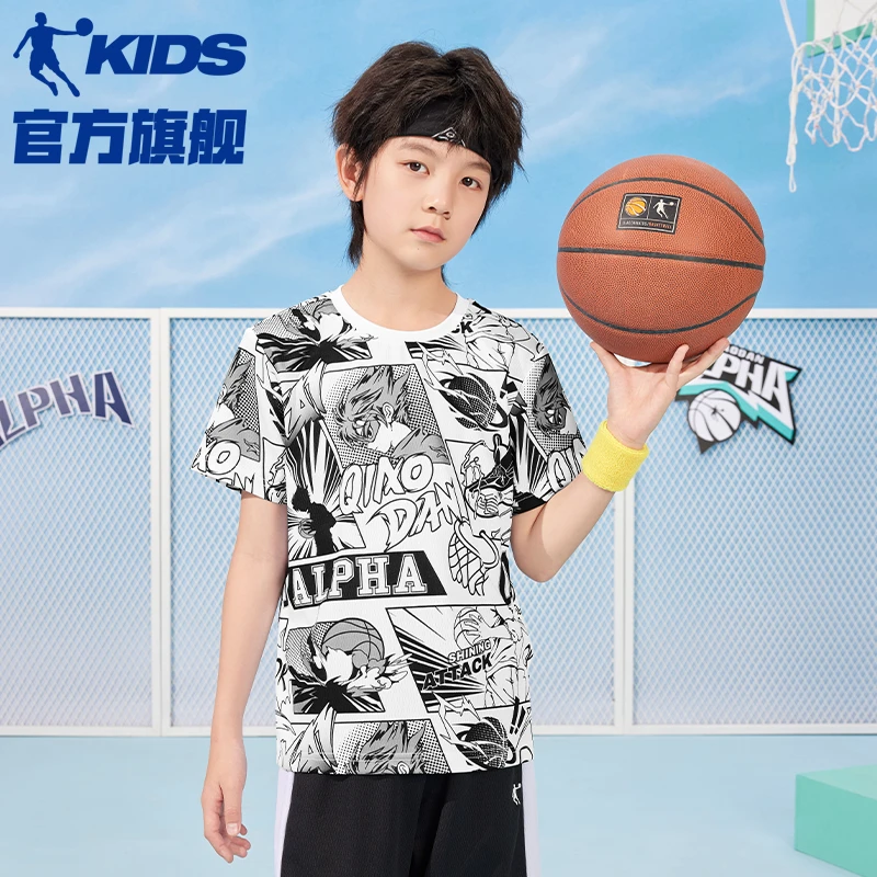 【吸湿速干I】中国乔丹儿童圆领短T薄款夏季童装漫画风街头满印