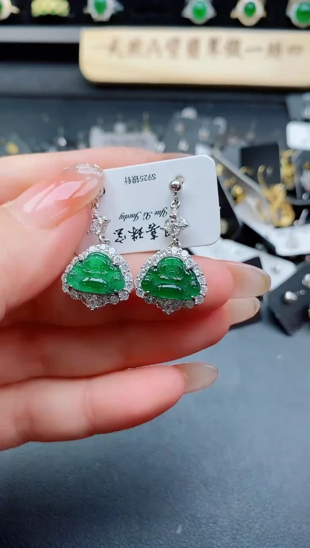 银S925镶嵌翡翠耳饰850